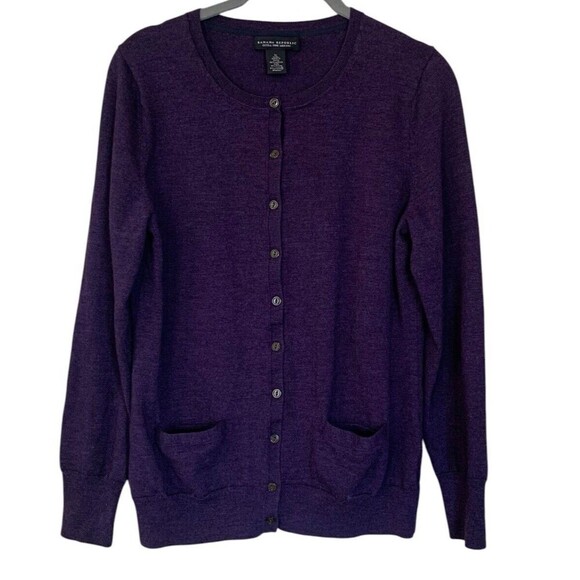 Banana Republic Extra Fine Marino Blend Cardigan Womens Size XL Purple Pockets - Picture 7 of 7